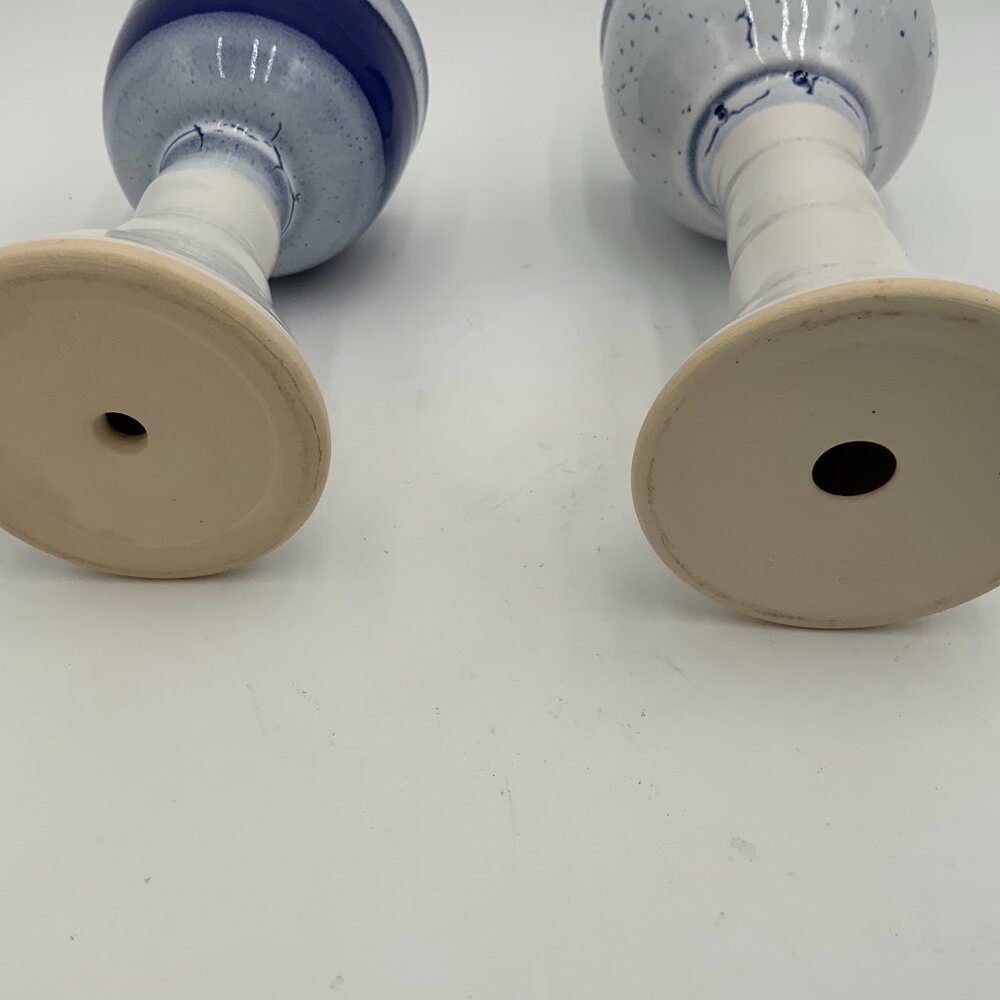 2 Sgnd Amy L Pottery Goblets Glazed Wine Chalices Blue & White - Picture 7 of 9